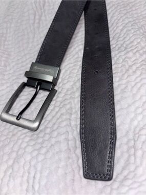 English Laundry Gray/Black Leather Reversible Belt Brushed Metal-Large 38-40